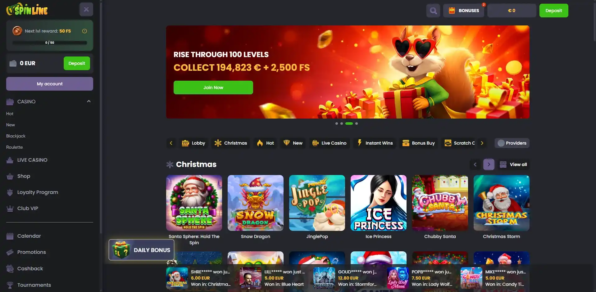 Spinline Casino desktop version
