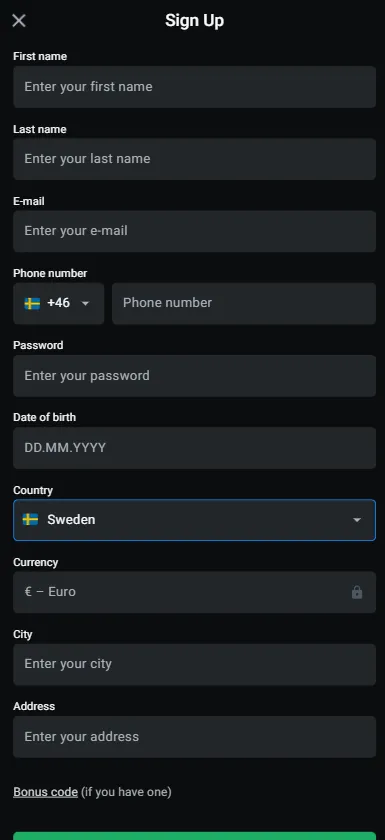 Registreringsformulär på Leon