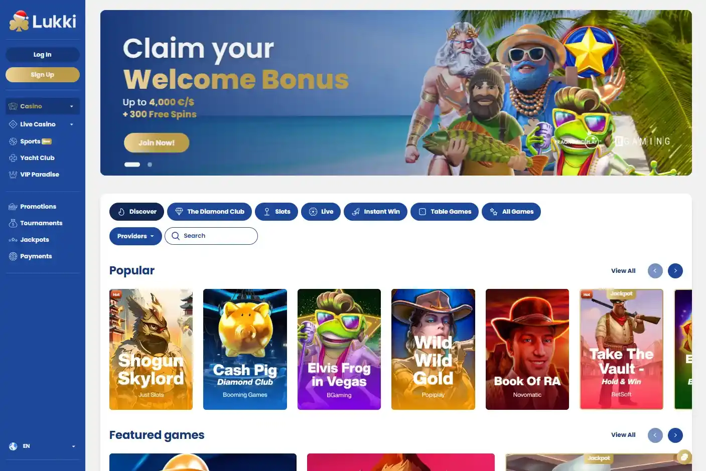 Lukki Casino webbplats på dator