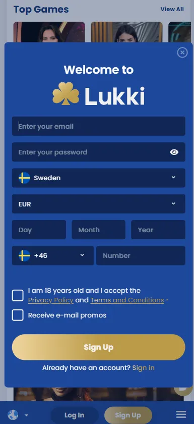 Registreringsformulär hos Lukki