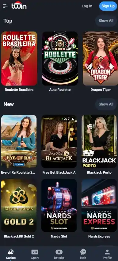 Live casino-sektion på Twin