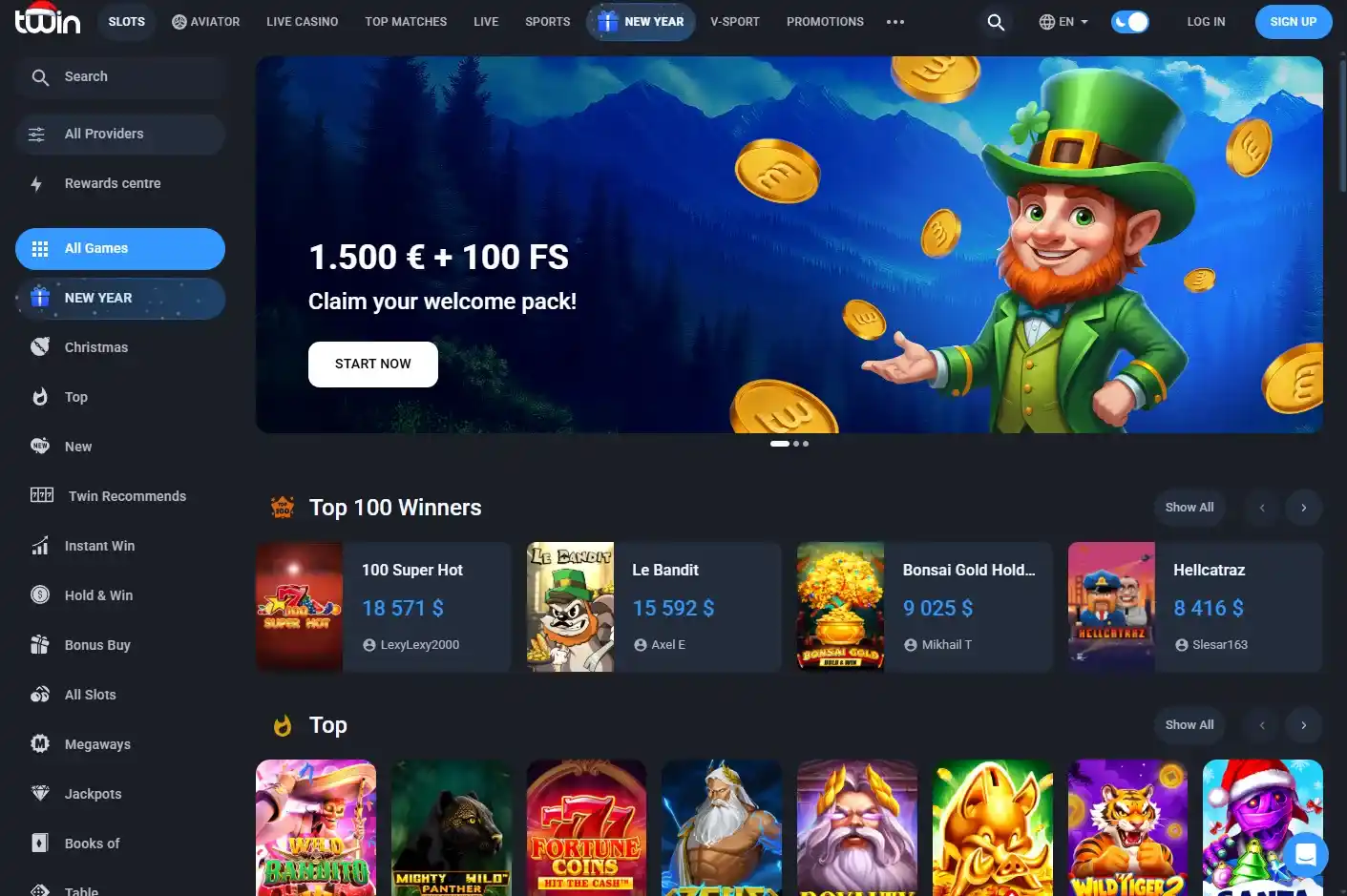 Twin Casino webbplats på datorskärm