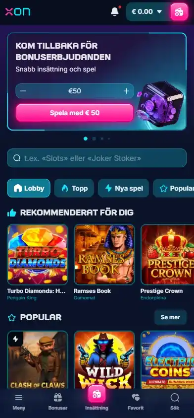 Casinos hemsida mobilgränssnitt