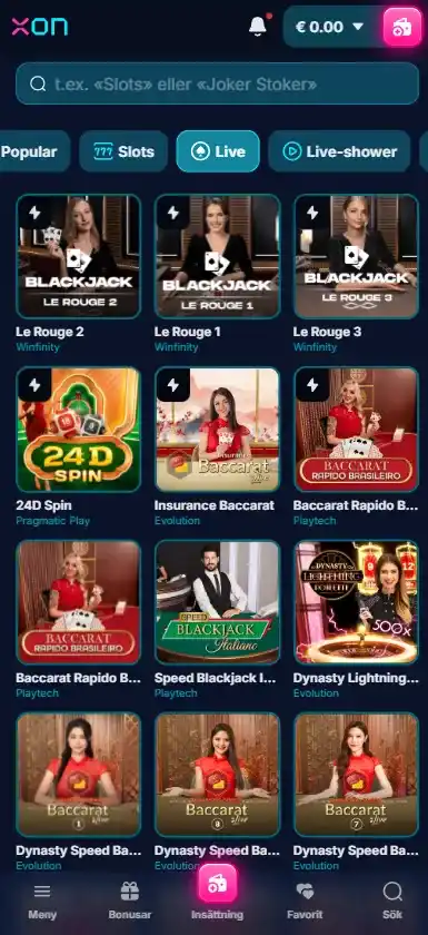 Live dealer-bord