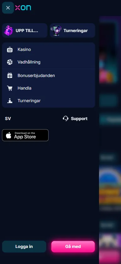 Huvudmeny och kategorier